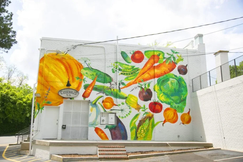 Hand-painted mural in Atlanta, GA. Realistic design with flowing lines.
