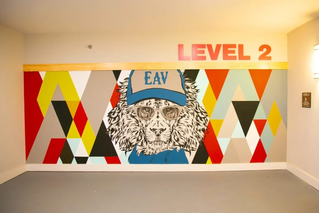 Vintage cool pop style lions mural in Atlanta.