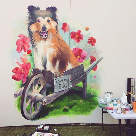 Hand-painted mural on a wall in Atlanta, GA. Realistic depiction with perspective.